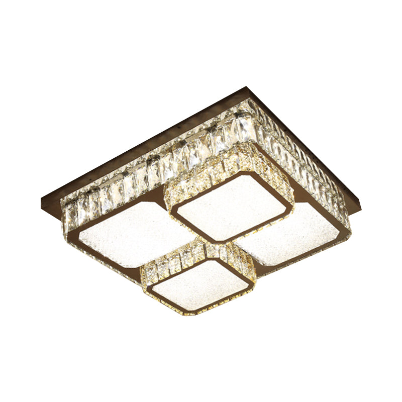 Crystal Square Flush Mount LED Lamp with Beveled Design in Warm/White Light, Chrome Finish