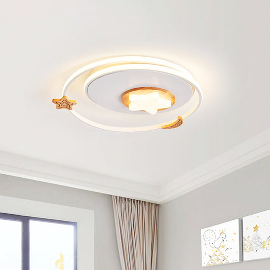 Modernist Acrylic LED White Flush Mount Lamp - Round Flush Light Fixture with Star and Moon Decor