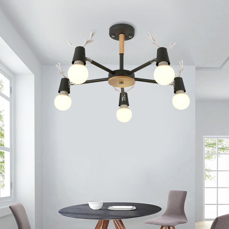 Kids' Bedroom Semi Flush Ceiling Light with Modern Antler Decoration