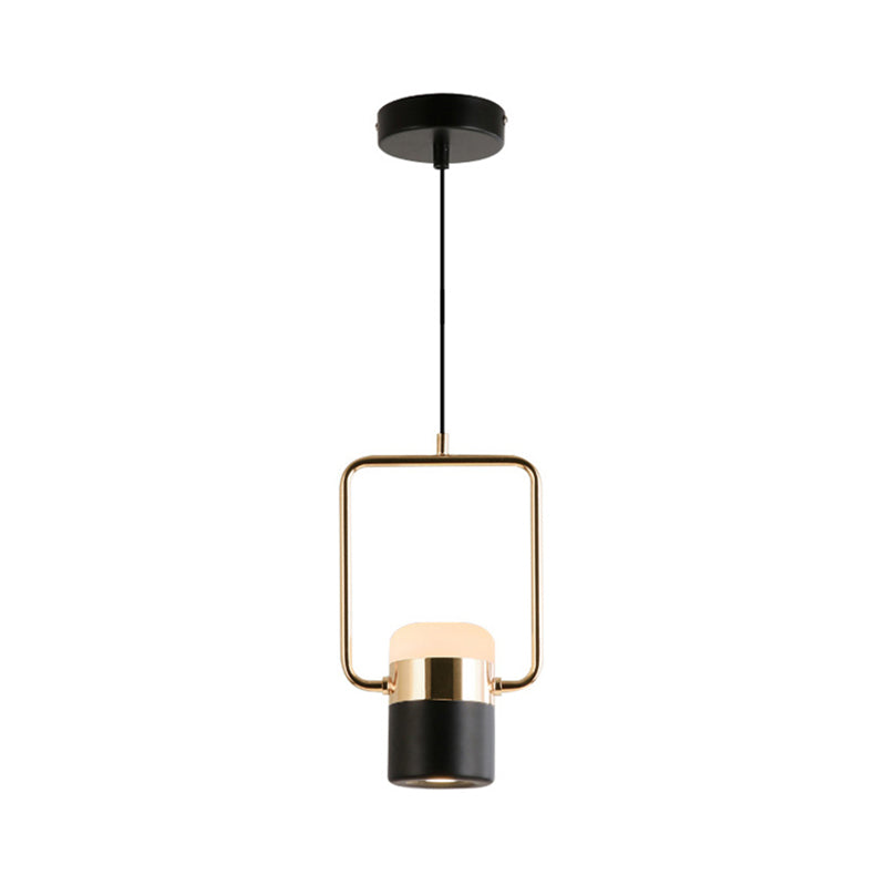Margaret - Modern Black/White Cylinder Pendant Lamp Modern LED Steel and Glass Hanging Lighting with Rounded Edged Vertical/Horizontal Rectangle