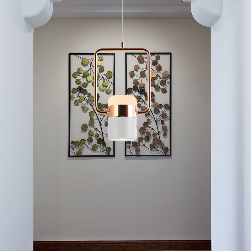 Margaret - Modern Black/White Cylinder Pendant Lamp Modern LED Steel and Glass Hanging Lighting with Rounded Edged Vertical/Horizontal Rectangle