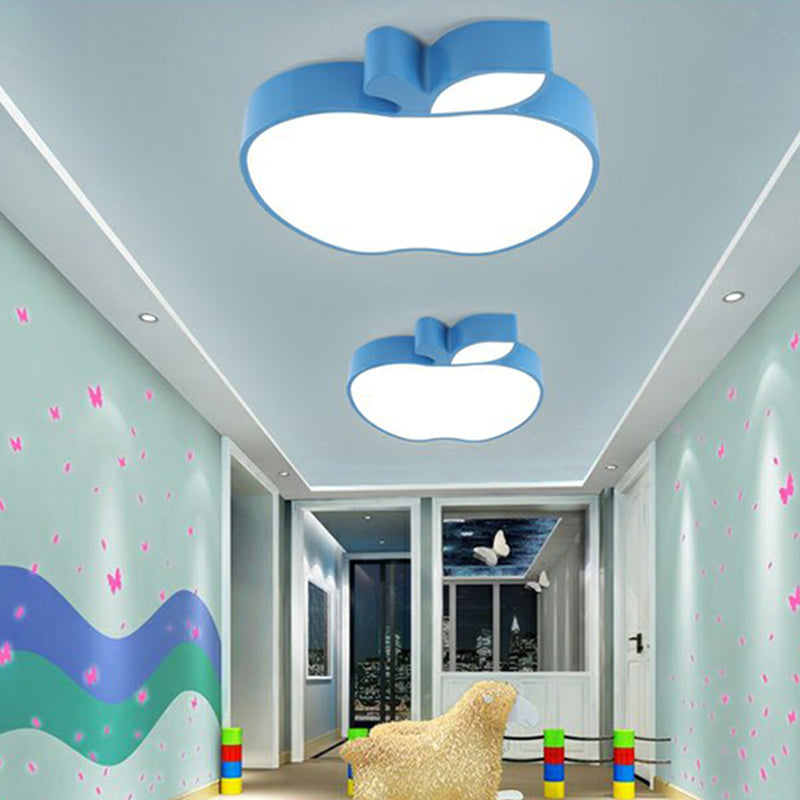 Apple Shape Led Flush Mount Ceiling Light For Childrens Bedroom - Modern Style Blue / 18 White