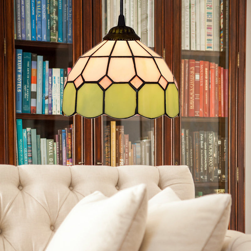 Lampe à suspension de style Tiffany fabriquée à la main - Vert/Bleu clair/Bleu foncé