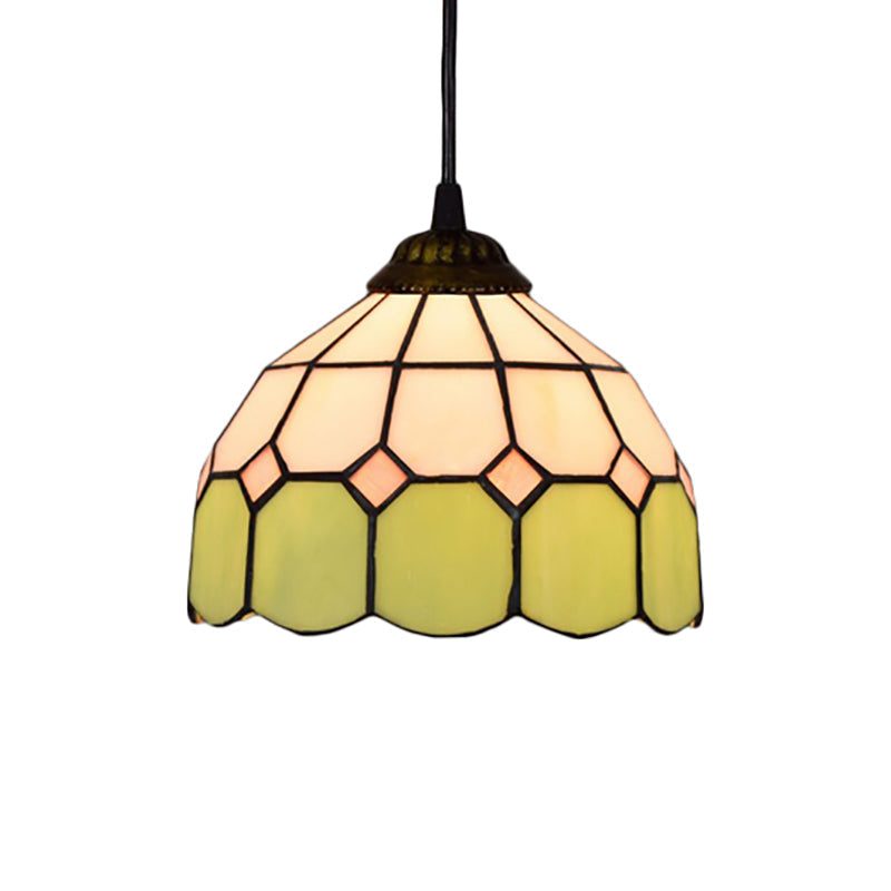 Lampe à suspension de style Tiffany fabriquée à la main - Vert/Bleu clair/Bleu foncé