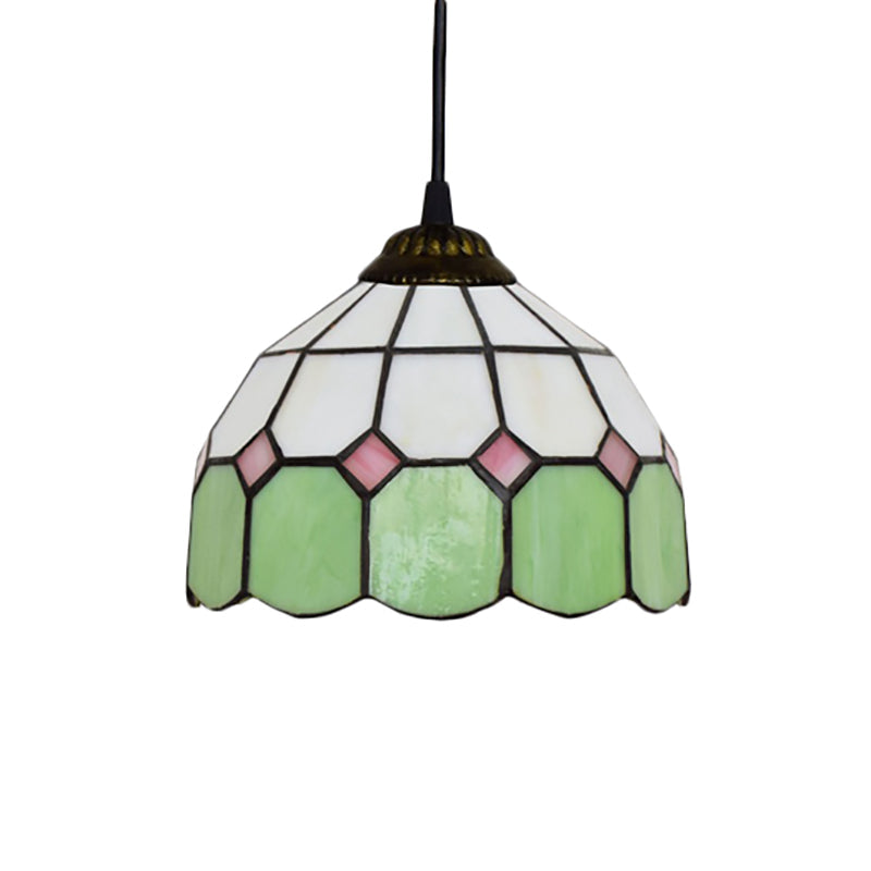 Lampe à suspension de style Tiffany fabriquée à la main - Vert/Bleu clair/Bleu foncé