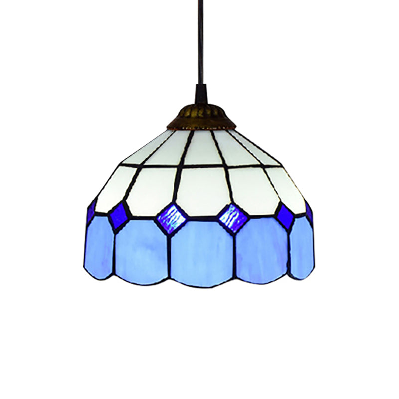 Lampe à suspension de style Tiffany fabriquée à la main - Vert/Bleu clair/Bleu foncé