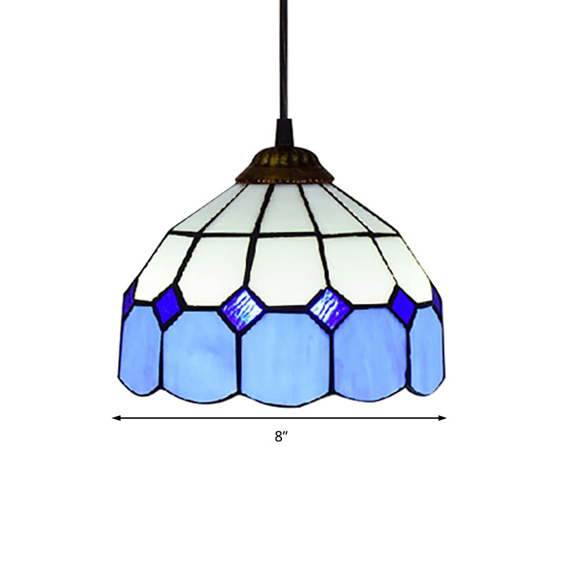 Lampe à suspension de style Tiffany fabriquée à la main - Vert/Bleu clair/Bleu foncé