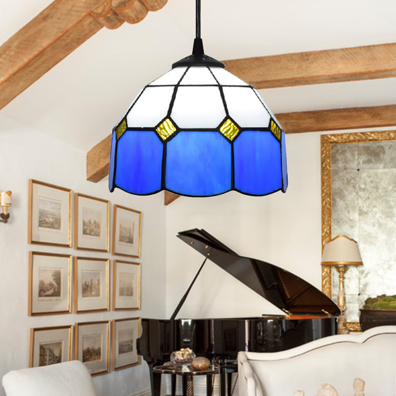 Lampe à suspension de style Tiffany fabriquée à la main - Vert/Bleu clair/Bleu foncé