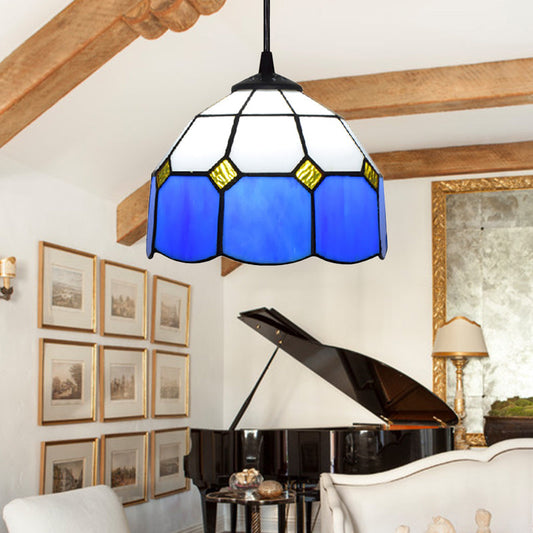 Handcrafted Tiffany-Style Suspension Lamp - Green/Light Blue/Dark Blue