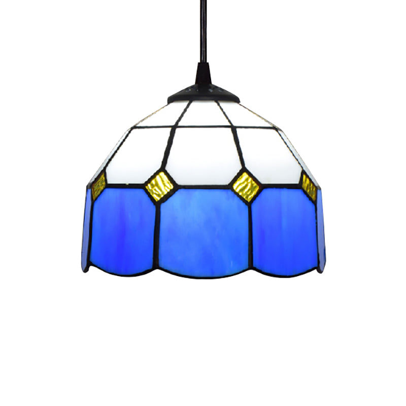 Lampe à suspension de style Tiffany fabriquée à la main - Vert/Bleu clair/Bleu foncé
