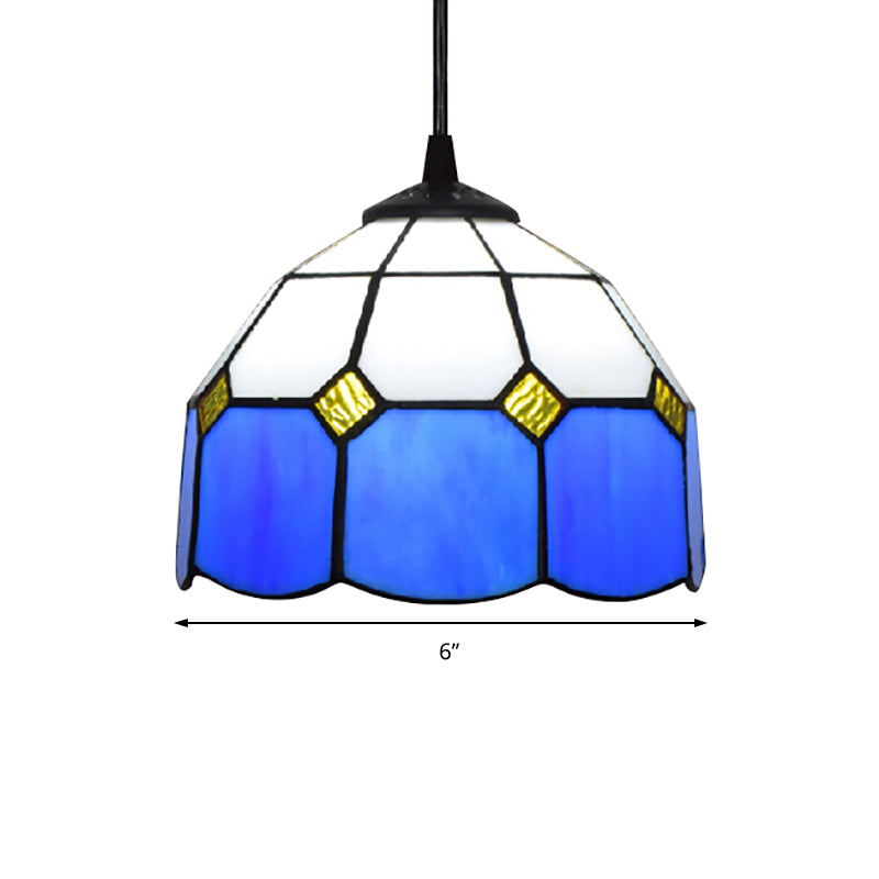 Lampe à suspension de style Tiffany fabriquée à la main - Vert/Bleu clair/Bleu foncé