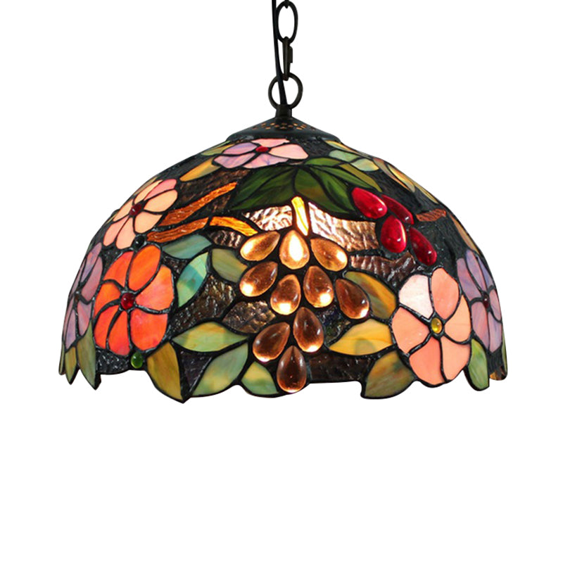 Plafonnier à fleurs victoriennes - Lampe suspendue en verre d'art fabriquée à la main, noir, 1 ampoule, 12"/16" de large