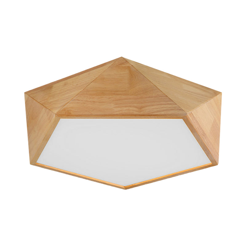 Wood Pentagon LED Flush Ceiling Light - Japanese Style, Beige - 16.5"/20.5" Width