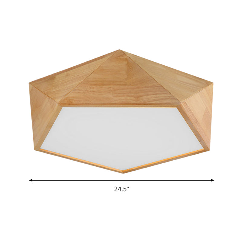 Wood Pentagon LED Flush Ceiling Light - Japanese Style, Beige - 16.5"/20.5" Width