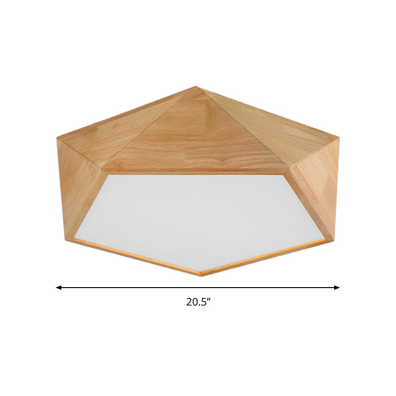 Wood Pentagon LED Flush Ceiling Light - Japanese Style, Beige - 16.5"/20.5" Width