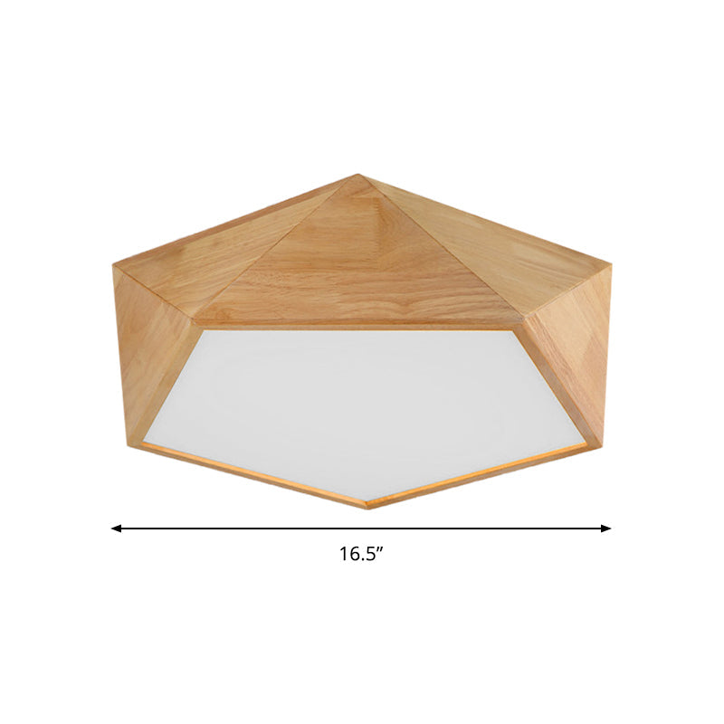 Wood Pentagon LED Flush Ceiling Light - Japanese Style, Beige - 16.5"/20.5" Width