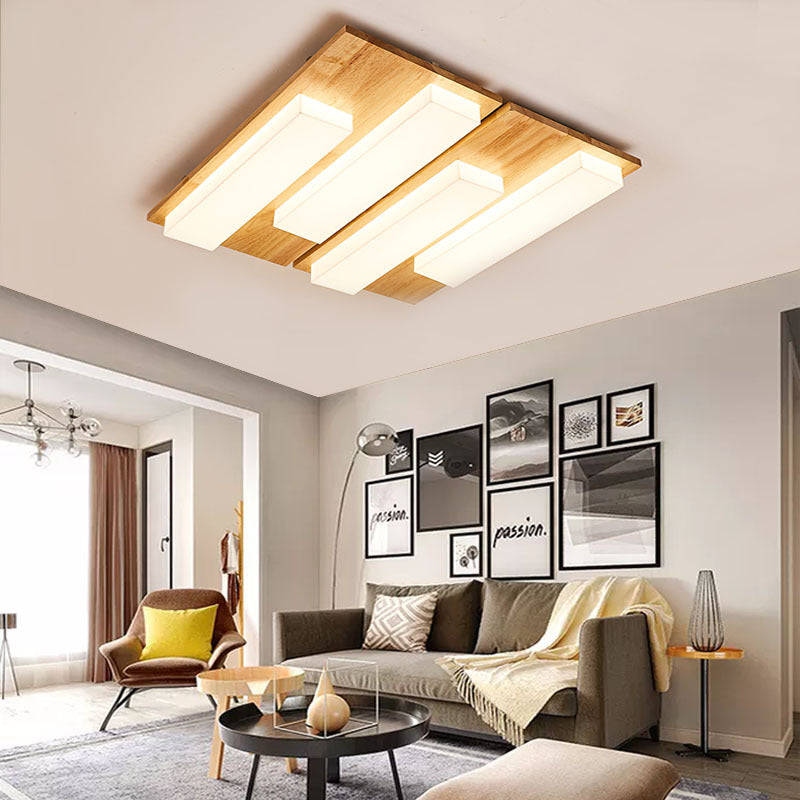 Rectangle Flushmount Japanese Style LED Ceiling Lamp in Natural/White for Bathroom