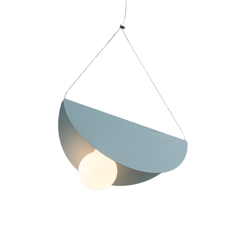 Contemporary Curved Hanging Lighting - 1 Light Metal Pendant for Bedroom - Black/Grey