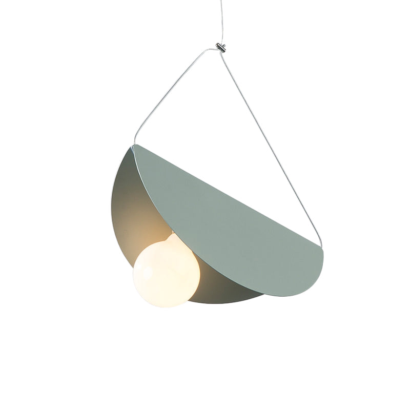 Contemporary Curved Hanging Lighting - 1 Light Metal Pendant for Bedroom - Black/Grey