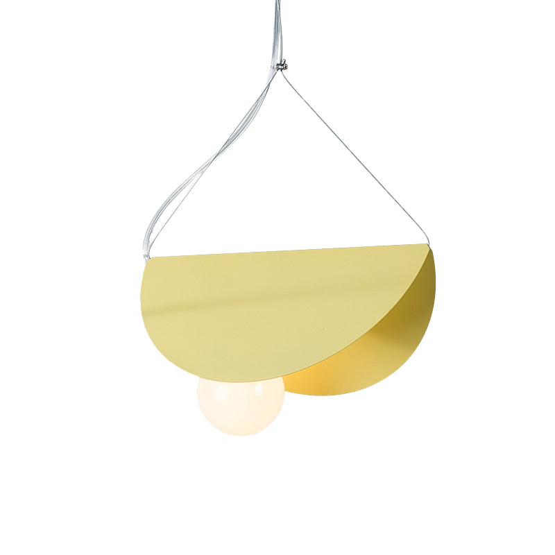 Contemporary Curved Hanging Lighting - 1 Light Metal Pendant for Bedroom - Black/Grey