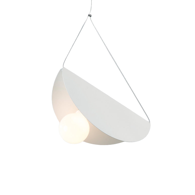 Contemporary Curved Hanging Lighting - 1 Light Metal Pendant for Bedroom - Black/Grey