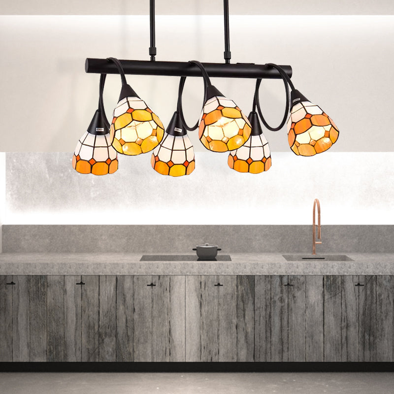 Tiffany Style Kitchen Island Lighting: Dome Shade Hanging Lamp With Blue/Orange & Yellow Stainless