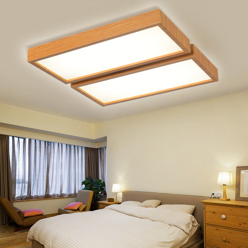 Nordic Style LED Flush Ceiling Light with Wooden Edge - Ideal for Offices
