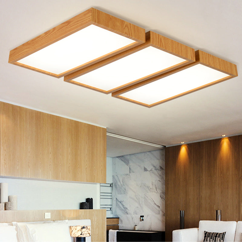 Nordic Style LED Flush Ceiling Light with Wooden Edge - Ideal for Offices