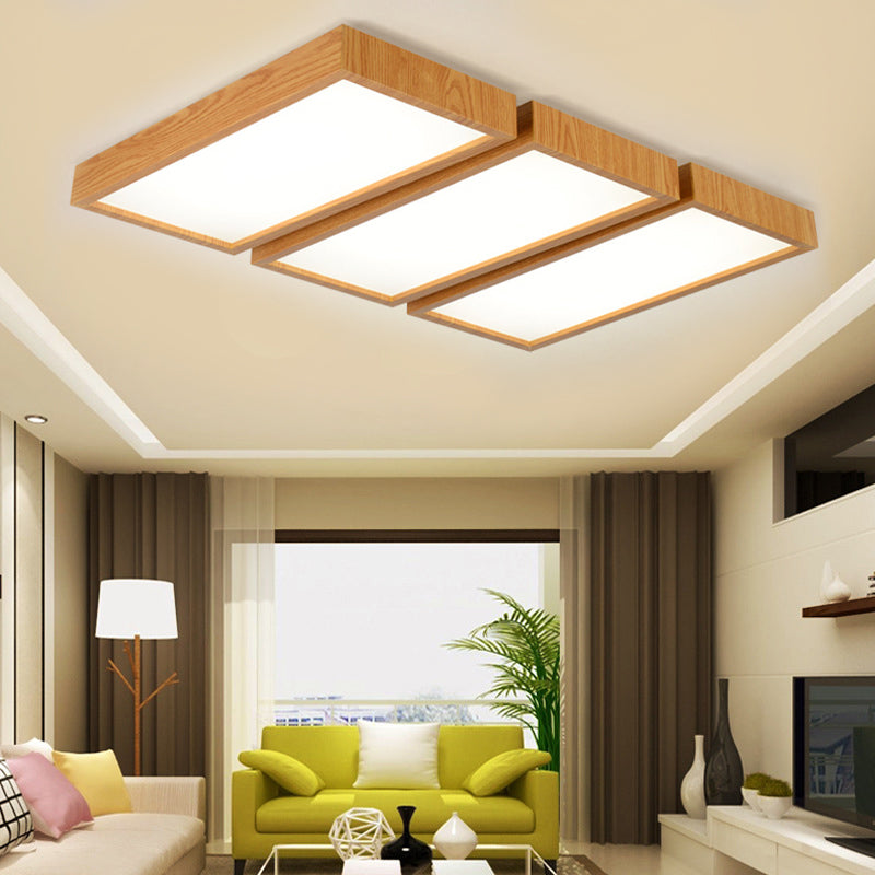 Nordic Style LED Flush Ceiling Light with Wooden Edge - Ideal for Offices