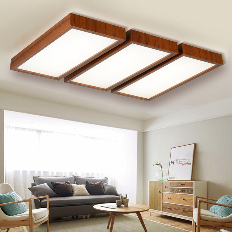Nordic Style LED Flush Ceiling Light with Wooden Edge - Ideal for Offices