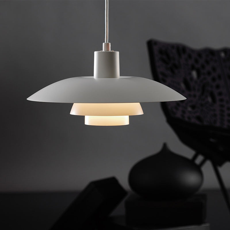 Nordic Metal Pendant Lamp With Tiered Design And Flared Shade - 1-Head Pink/White Hanging Lighting