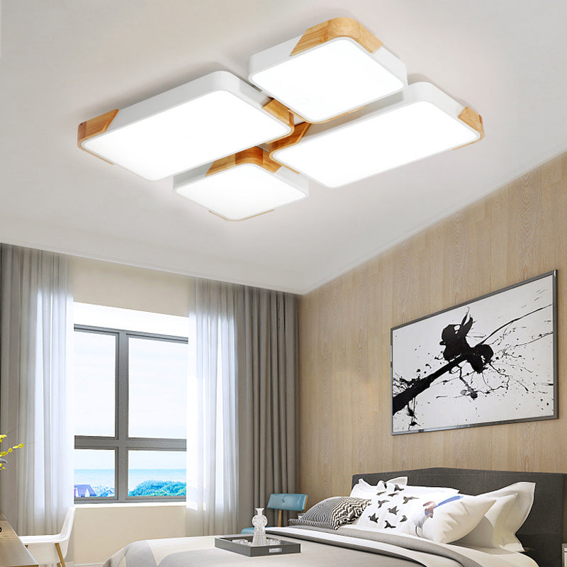 Modern LED Rectangle Ceiling Light – Grey/White Flush Mount for Living Room - Acrylic Design