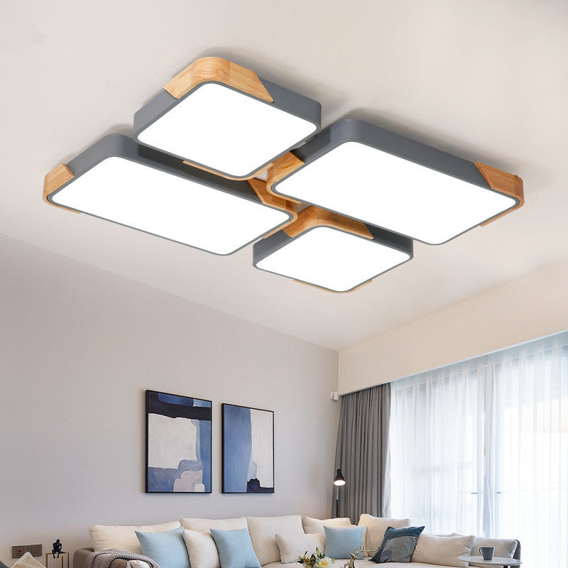 Modern LED Rectangle Ceiling Light – Grey/White Flush Mount for Living Room - Acrylic Design