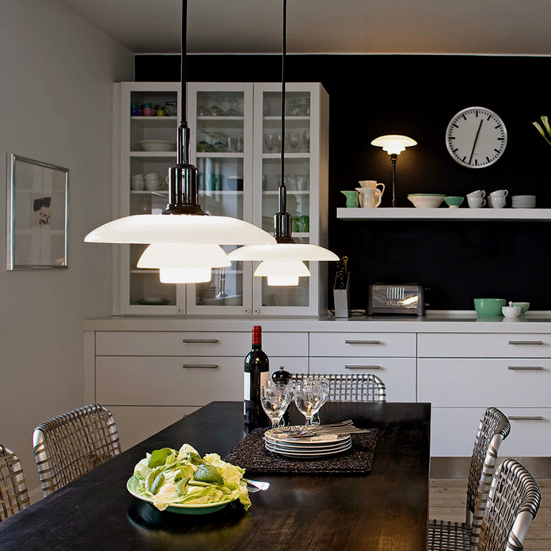 Nordic Style Metallic Pendant Lamp - Layered Hanging Light Fixture For Living Room Black/Silver