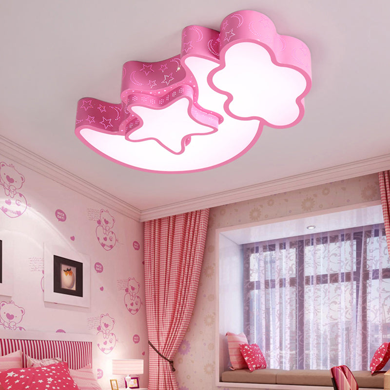 Colorful Kids Cloud & Crescent Ceiling Light - Hallway Acrylic Candy Flush Mount