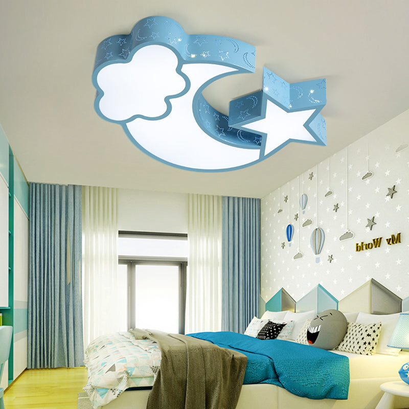 Colorful Kids Cloud & Crescent Ceiling Light - Hallway Acrylic Candy Flush Mount