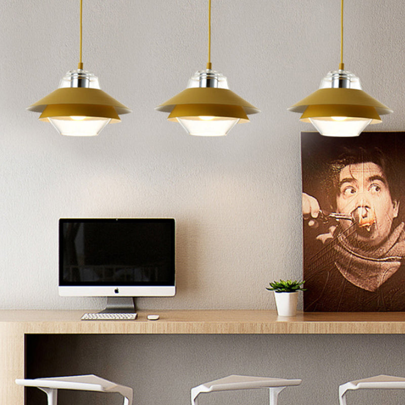 Stylish Gray/Yellow Flared Hanging Pendant Light with Clear Glass Shade