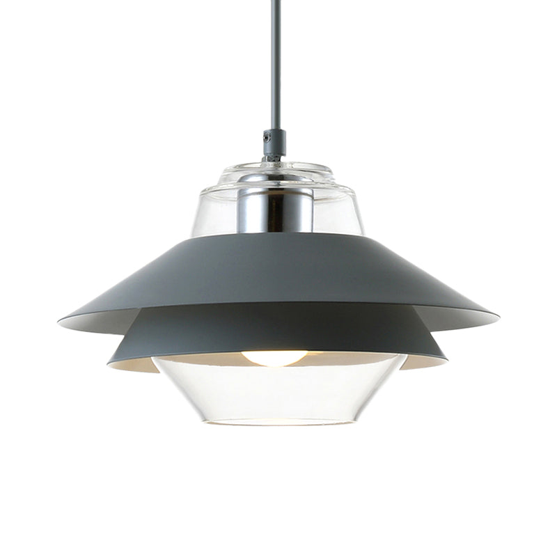 Macaron Stylish Flared Pendant Light: Gray/Yellow | Metal Lamp With Clear Glass Shade