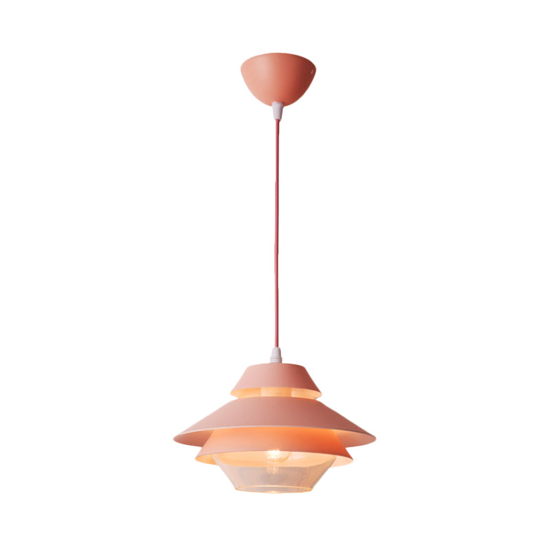 Stylish Macaron Flared Pendant Light - 1-Light Metal Ceiling Lamp for Living Room in Blue/Green
