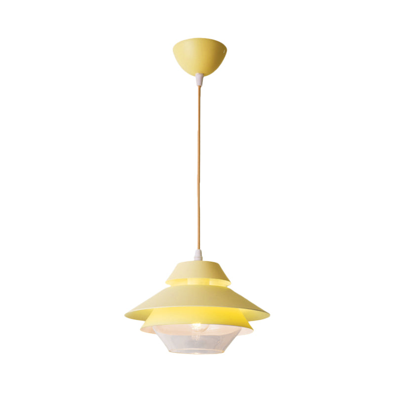Stylish Macaron Pendant Light In Blue/Green For Living Room - 1 Metallic Hanging Ceiling Lamp