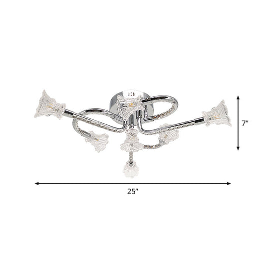 Contemporary Floral Crystal Ceiling Light In Warm/White Led With Stainless-Steel Mount