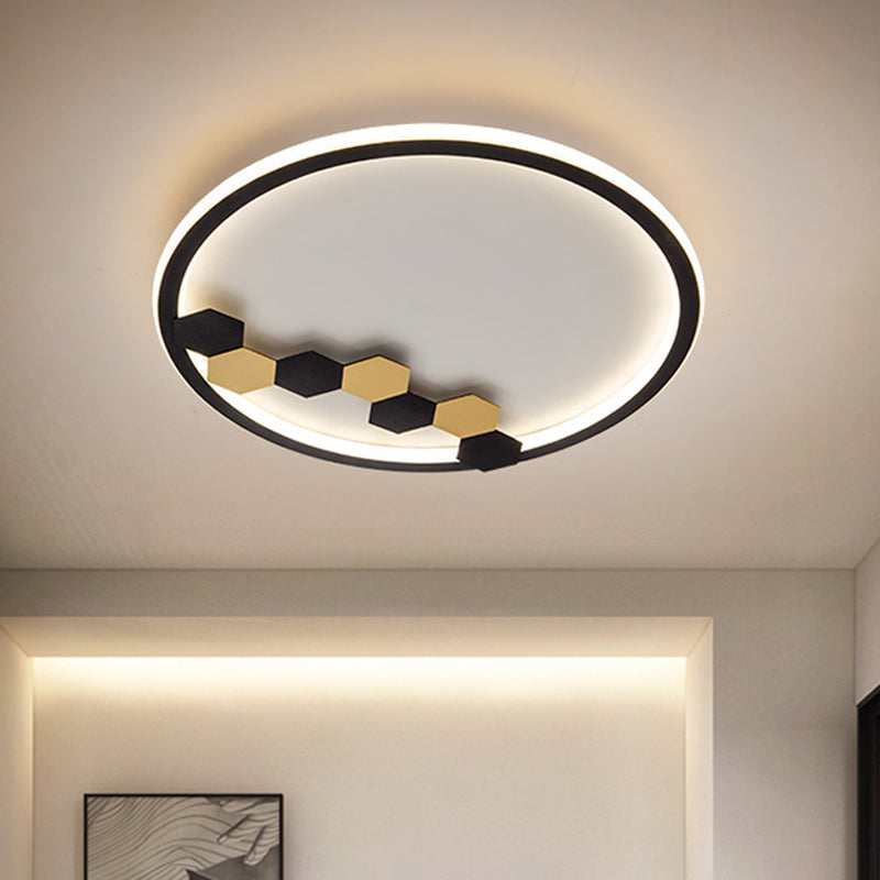 Modern Black LED Ceiling Flush Mount with Leaf/Geometric Design