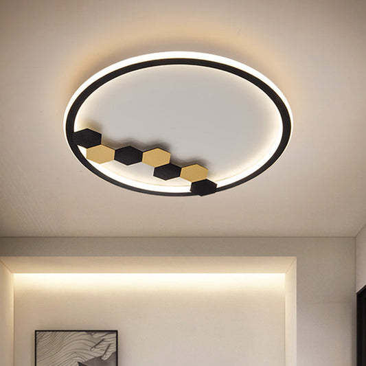 Modern Black LED Ceiling Flush Mount with Leaf/Geometric Design