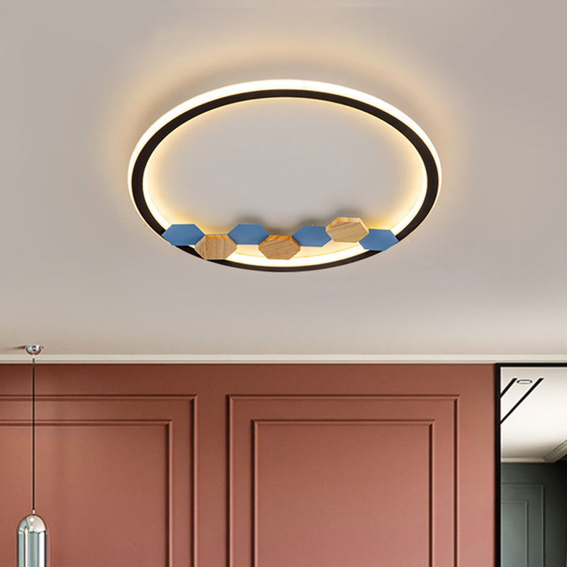 Plafonnier LED minimaliste noir avec décoration en forme de feuille/géométrique - Design rond/carré