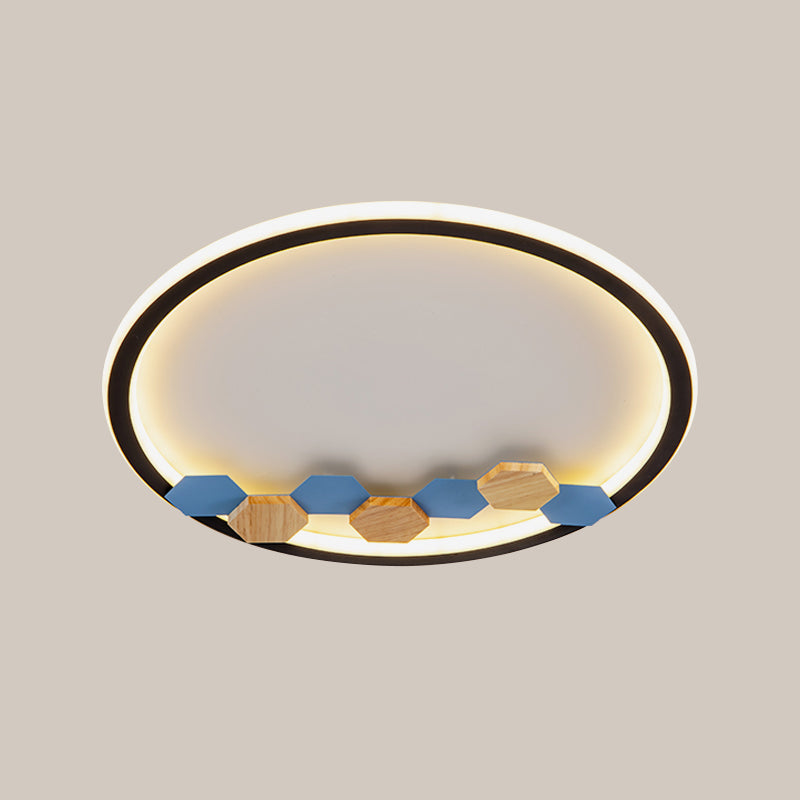 Plafonnier LED minimaliste noir avec décoration en forme de feuille/géométrique - Design rond/carré