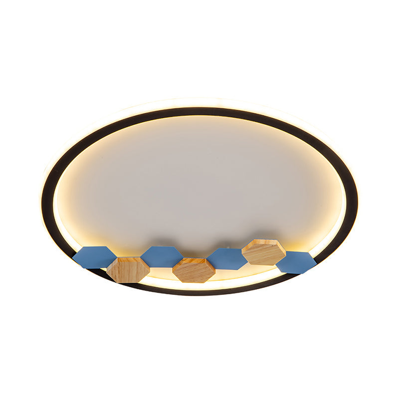 Plafonnier LED minimaliste noir avec décoration en forme de feuille/géométrique - Design rond/carré