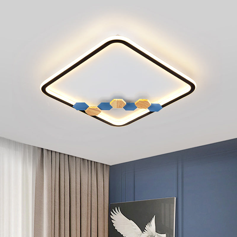 Plafonnier LED minimaliste noir avec décoration en forme de feuille/géométrique - Design rond/carré
