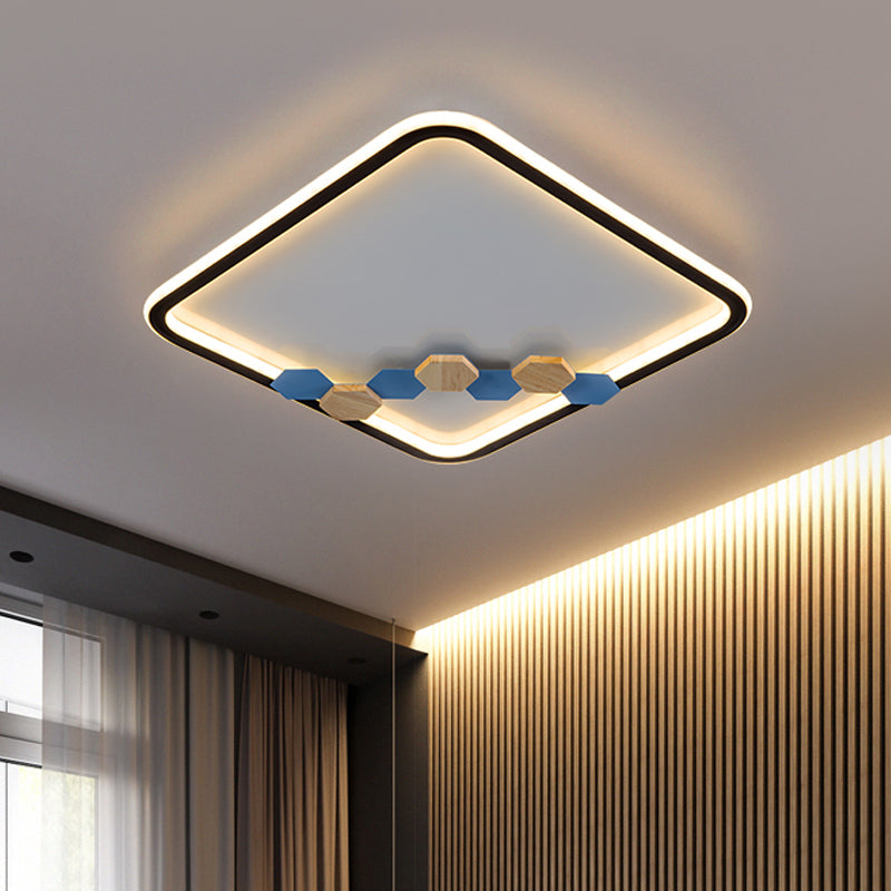 Plafonnier LED minimaliste noir avec décoration en forme de feuille/géométrique - Design rond/carré