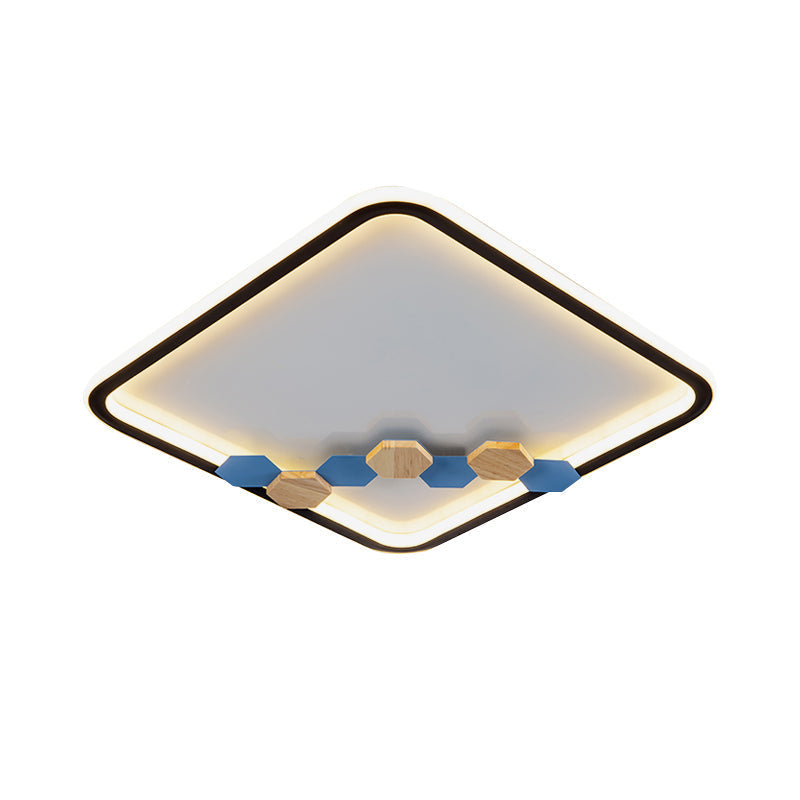 Plafonnier LED minimaliste noir avec décoration en forme de feuille/géométrique - Design rond/carré