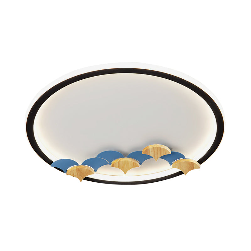 Plafonnier LED minimaliste noir avec décoration en forme de feuille/géométrique - Design rond/carré